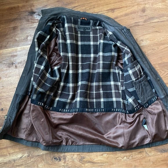 Perry Ellis Brown Nubuck Leather Car Coat Jacket - Picture 6 of 15